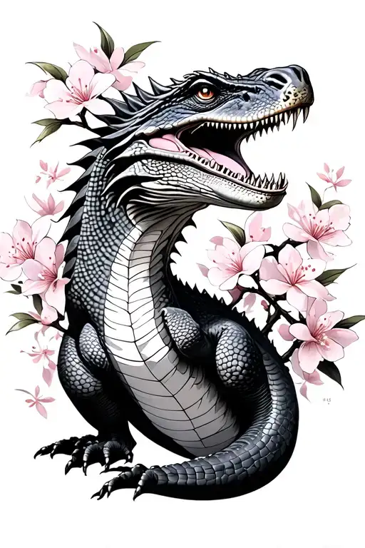Komodo Dragon With Cherry Blossoms