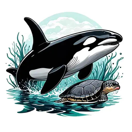 Orca And Turtle Surrounded