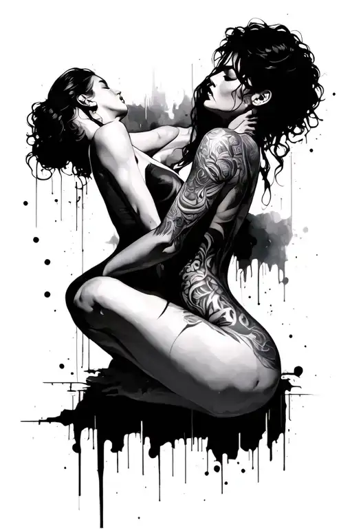 Outputing Line Silhouette Of The Female Body And The Guy Abstract