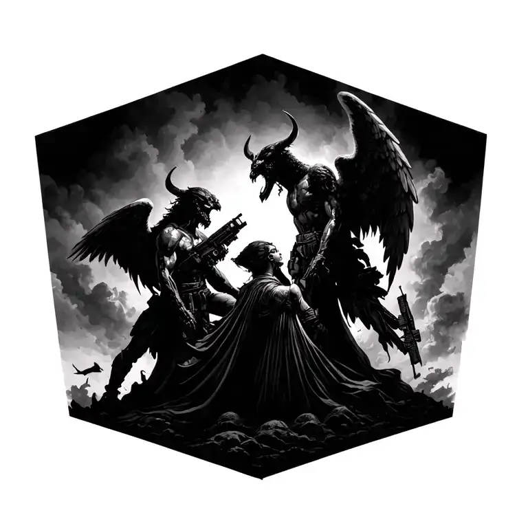 Angel And Demon War Mix With Modern Day War Images