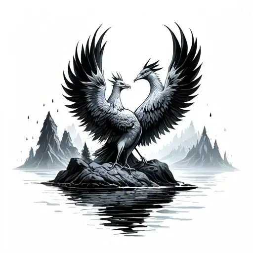 Phoenix And River And Rain Falling