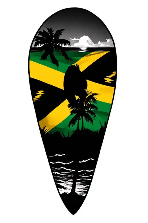 Jamaican Flag And Beach Scene