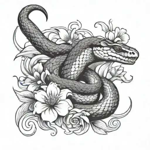 Snake Going Down The Sprine With Flowers