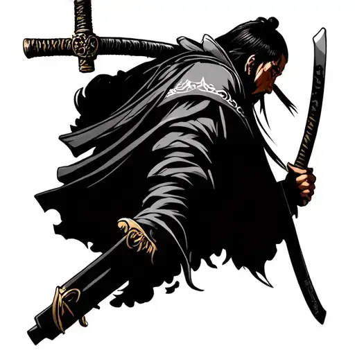 Japanses Samurai Holding Long Sword Over Shoulder