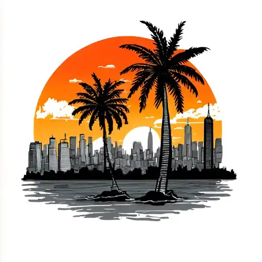 New York City Palm Trees Colors Sunset
