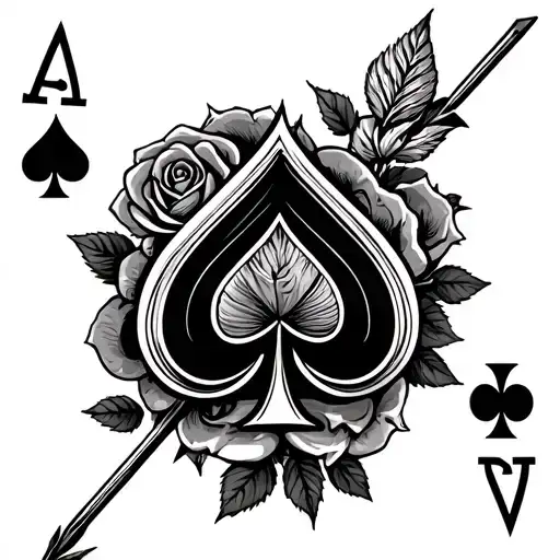 Ace Of Spades Card With An Arrow Surrounded By Roses