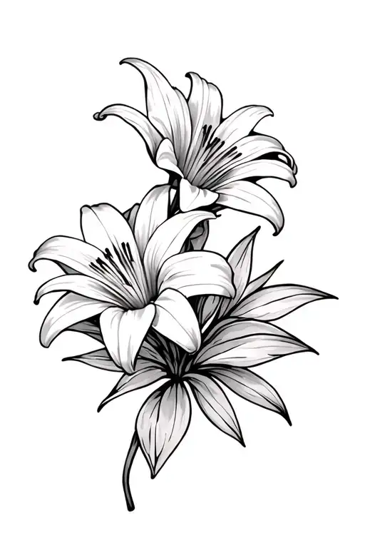 Lily And Daisy Flowers With Leavs And Shading More Line Work