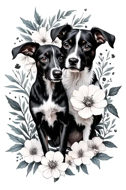January February August October December Birth Flowers With 2 Dog Prints
