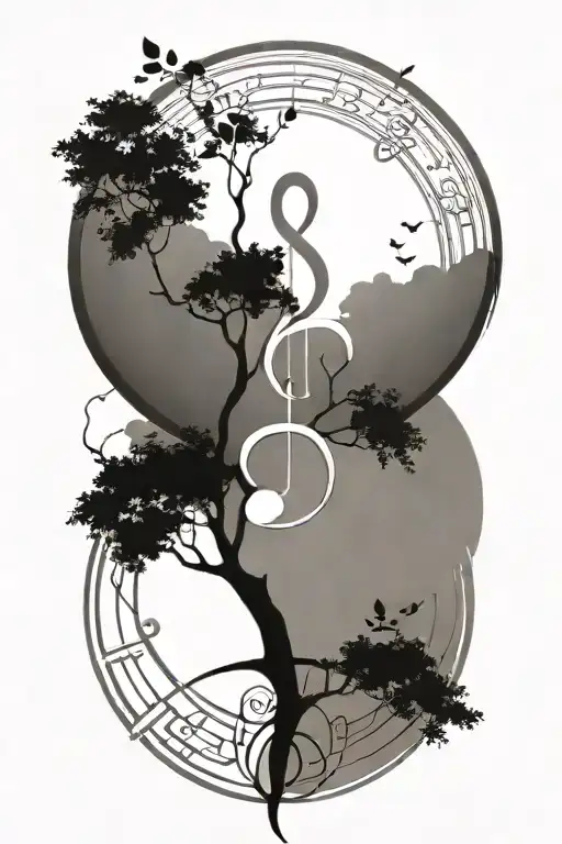 A Simple Circle With A Simple Tree Of Life Integrated With A Simple Treble Clef Inside The Circle