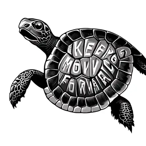 Turle With Hidden Text 'Keep Moving Forward' Etched Into The Shell Of The Turtle