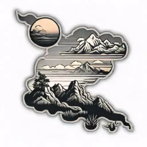 A Colours The Sunset Tattoo Of A Sunset And A Mountains In The Distance