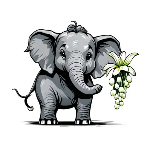 A Cartoon Elephant Holding A Lily Of The Valley