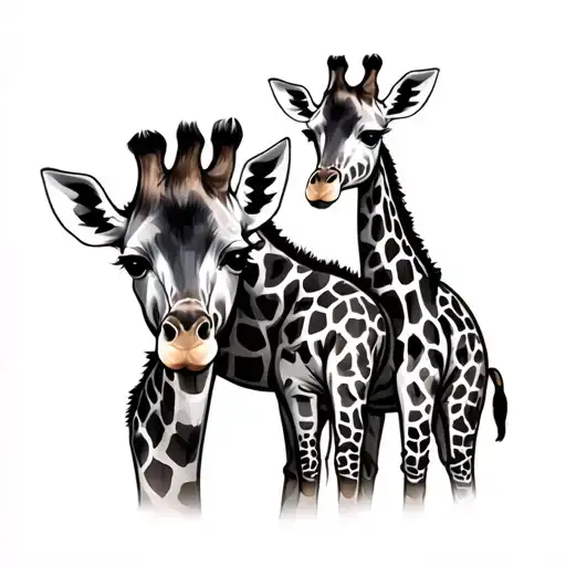 Mother And Baby Giraffe