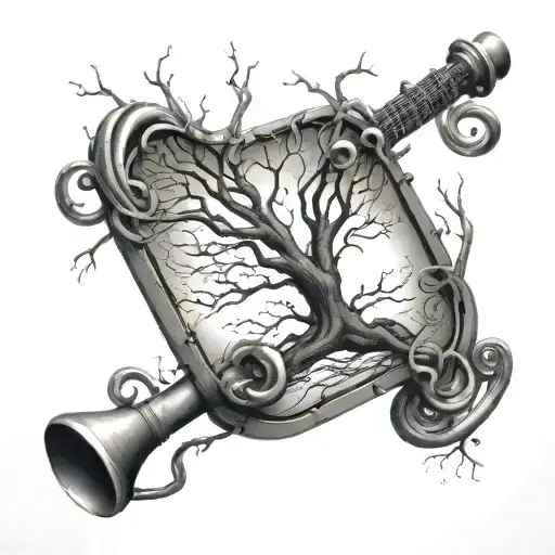 A Tree Made Of Bass Strings With Plumbing Pipes As Branches