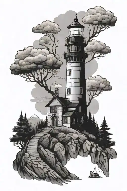 Light House Steep Rocky Forest Landscape