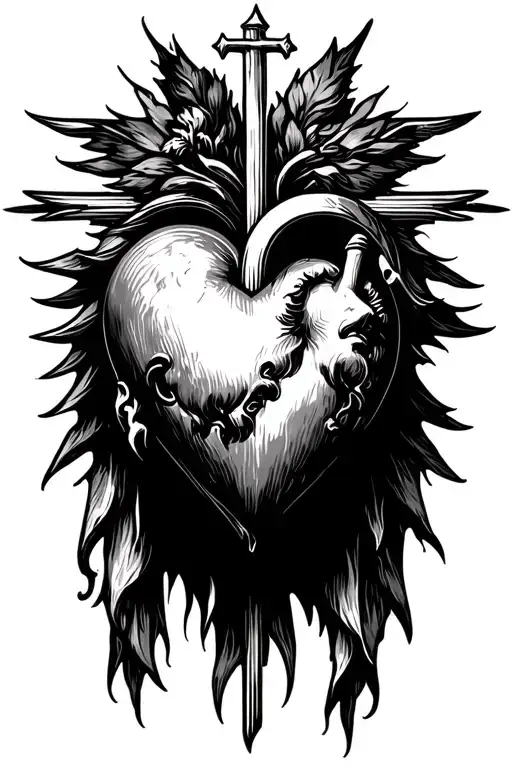 Simple Line Art Of The Sacred Heart Of Jesus