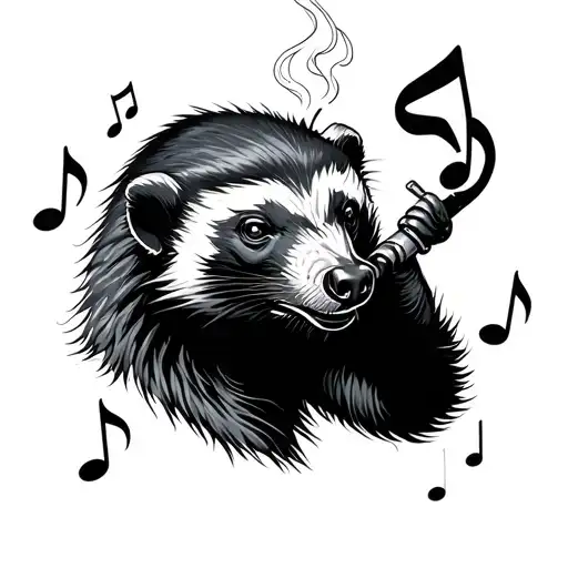 Honey Badger Smoking Joint Surrounded My Music Notes