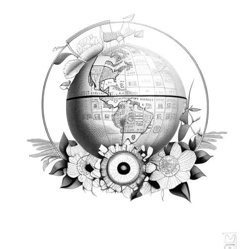 Globe Surrounded By Flowers And A Steel Bridge