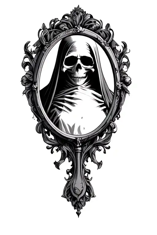 Grim Reaper Staring Into Mirror With No Reflection