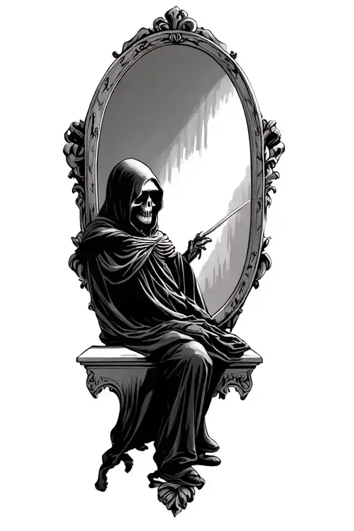 Grim Reaper Sitting And Staring Into Mirror With No Reflection