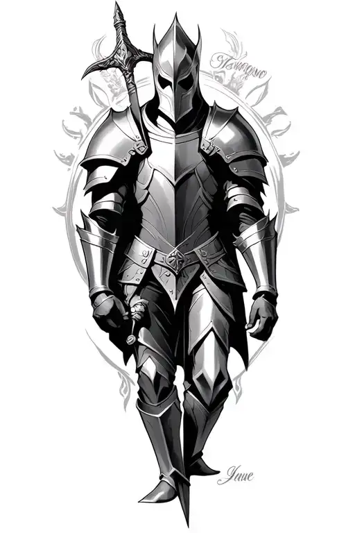 A Night In Armor Knelling With Name Intertwined