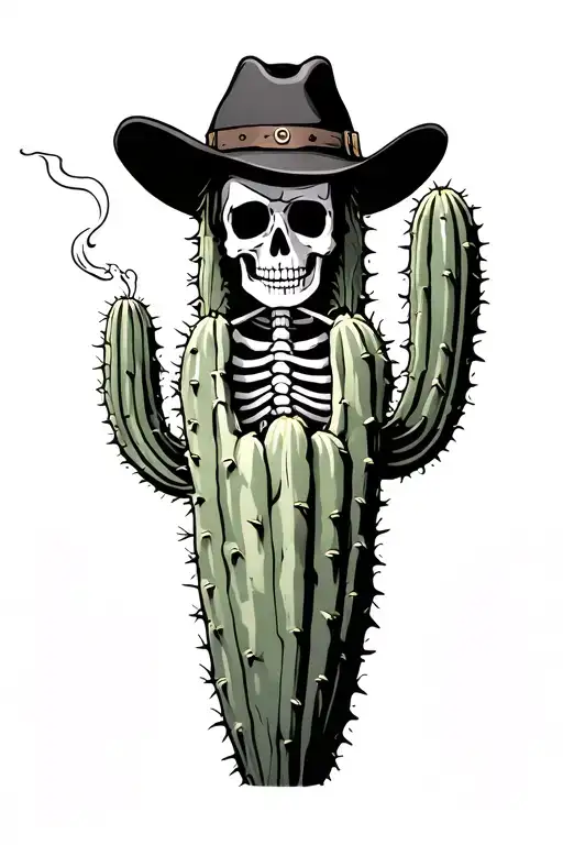 Cactus With Skeleton Cowboy Smoking Cigarette