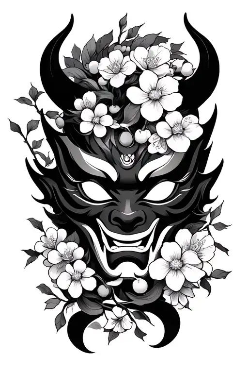 Oni Mask With Cherry Blossoms