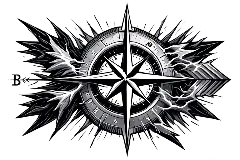 Arrow Amd Compass Tattoo With Electricity Flowing