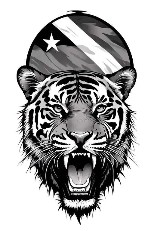 Tigre Roaring And Flag Of Cuba Island Breaking