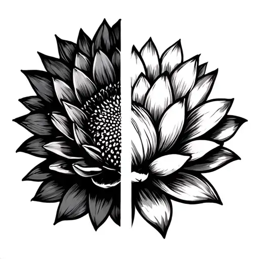 Half Lotus Flower Half Sunflower With Line In Middle