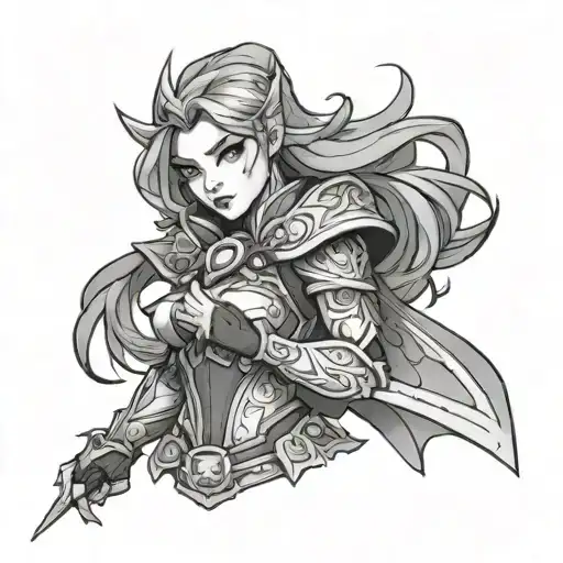 Create A Black And Grey Portrait Of Lina In A Dynamic Pose Inspired By Dota 2 Gameplay