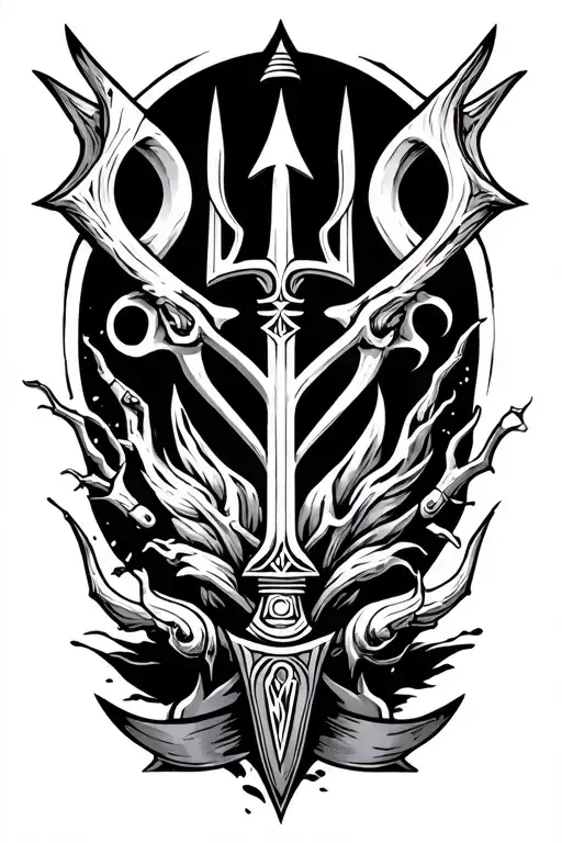 Triabl With Trident Center Piece Incorporating Elements With Runes
