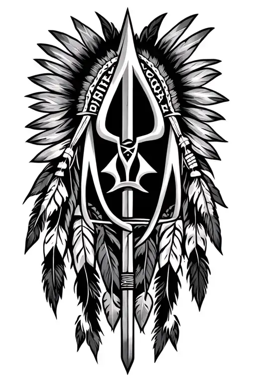 Native American Tribal With Trident Center Piece Incorporating Elements With Runes