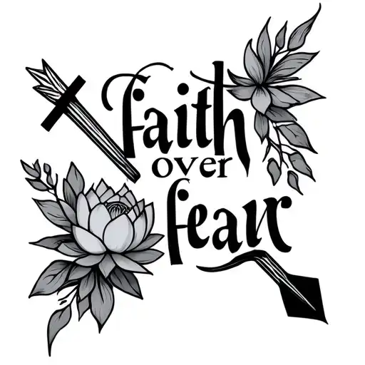 Faith Over Fear With Small Cross Arrow And Small Lotus