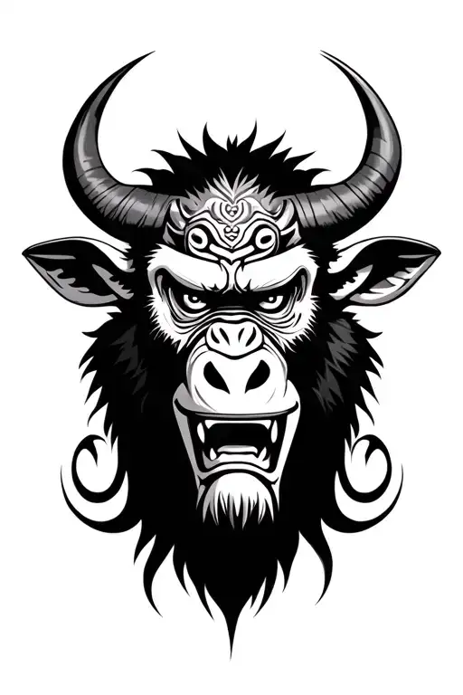 Japanese Ox And Monkey Face Morphing Oni Mask