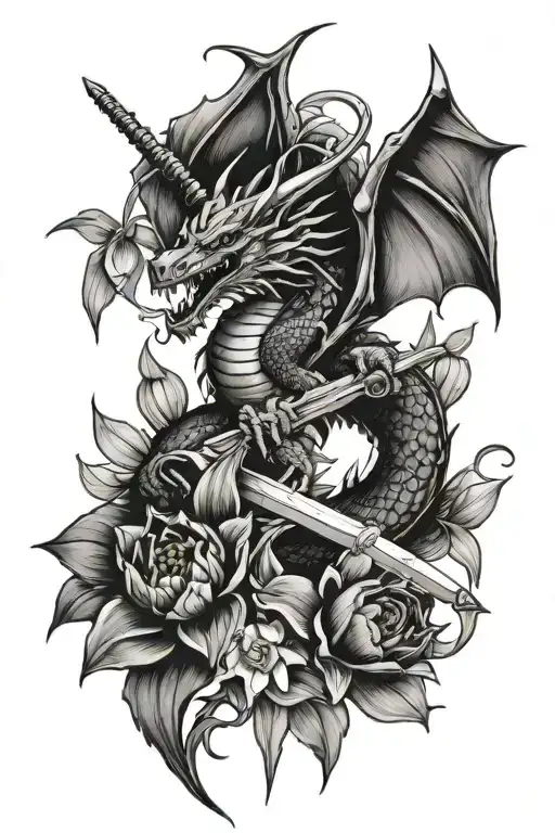 Dragon And Sword With Daffodils