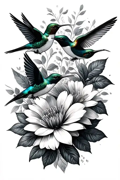 Hummingbirds Fighting Over Flowers