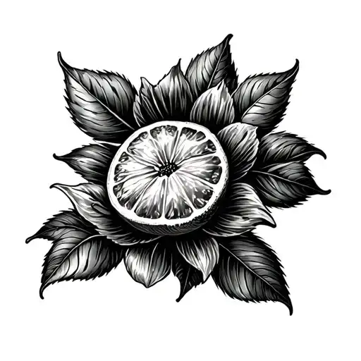 Lemon With Flower And Leaf