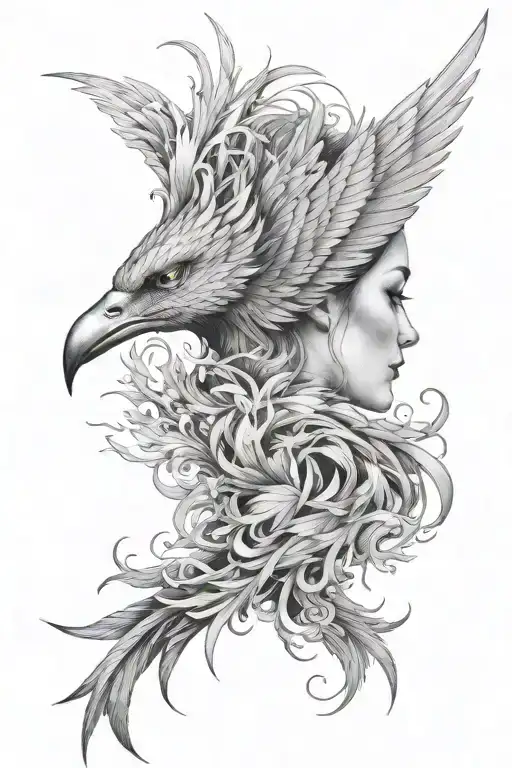 Side Face Of A Woman Combined With A Phoenix