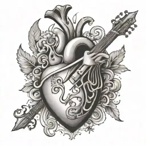 A Sacred Heart Surrounded By Musical Instruments And Animal Silhouettes