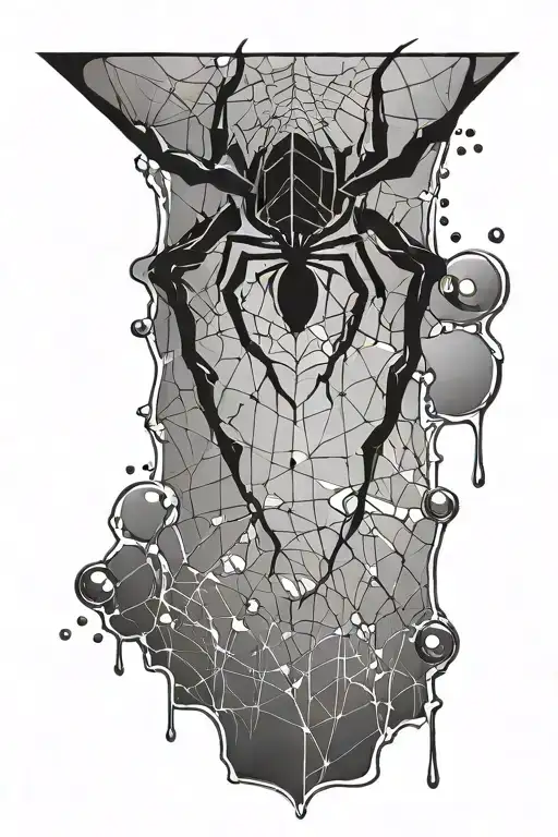 Black Spider With Web Lines And Dew Drops Falling