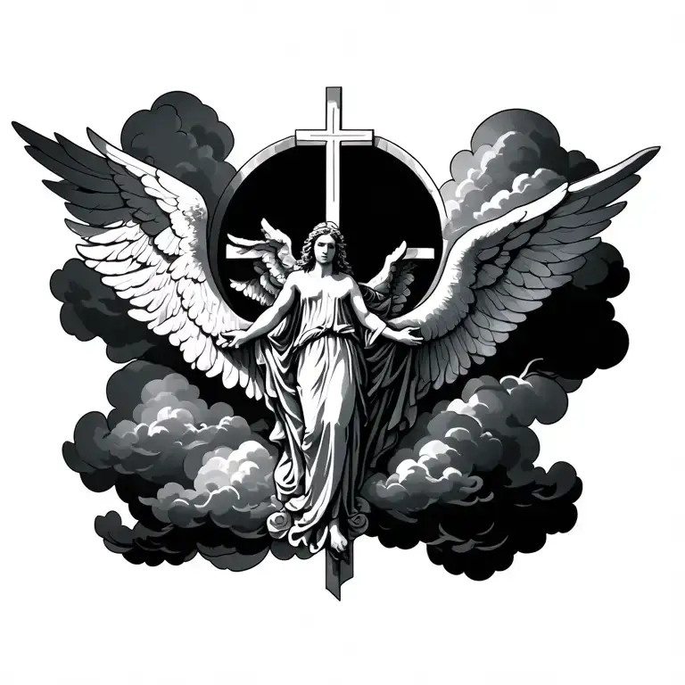 Clouds Surrounding Crosses And An Angel