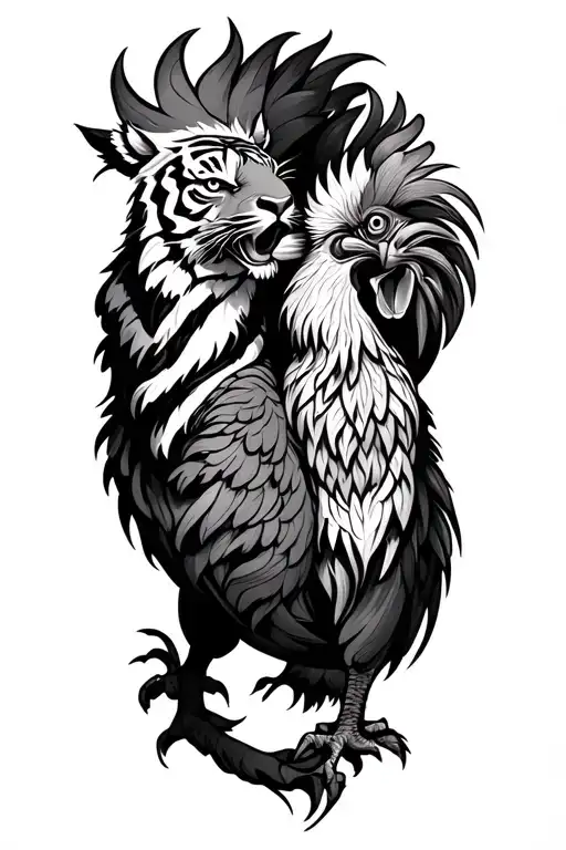 Tiger And Rooster Twisted Together