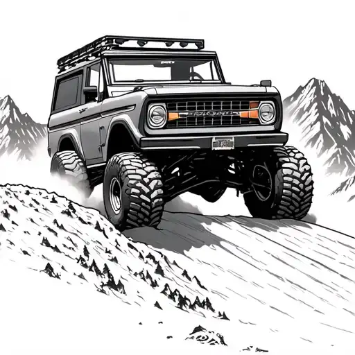 Ford Bronco Driving Up A Mountain With Bigfoot