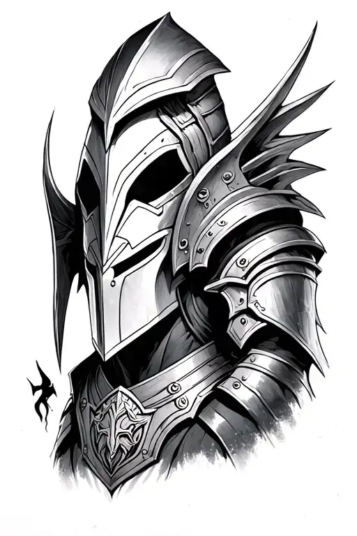 Black And White Sauron Head With Spartan Armor With Stark House Emblem On Chest Plate