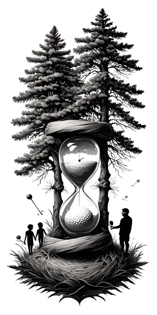 Pine Forest Wrap Around And Family Tree And Hour Glass Father With 3 Kids And Golf