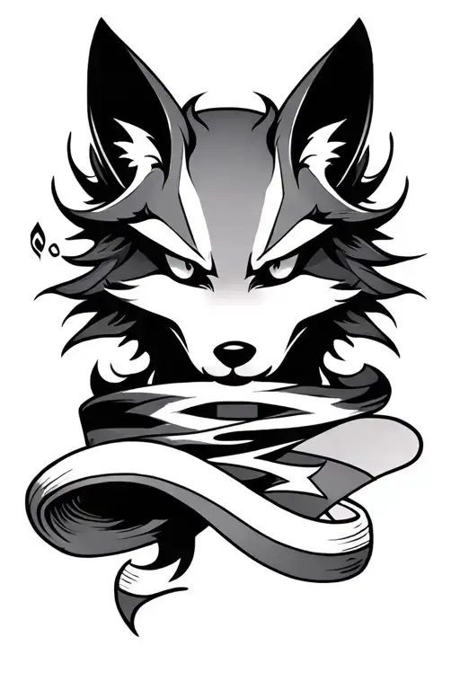 Half Kitsune Mask With Scroll Across