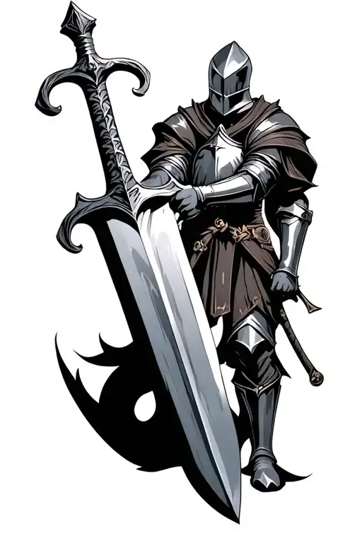 Medevial Sword With A Knight Holding