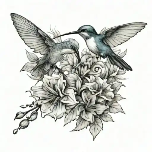 Hummingbirds And Dragonfly Perched