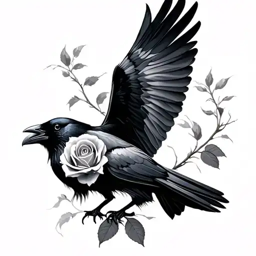 Rose And Raven Flying